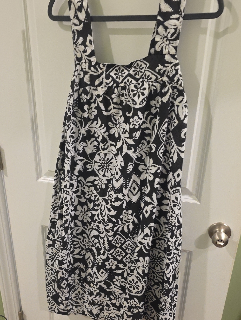Black & White Floral Midi Dress with Wide Straps